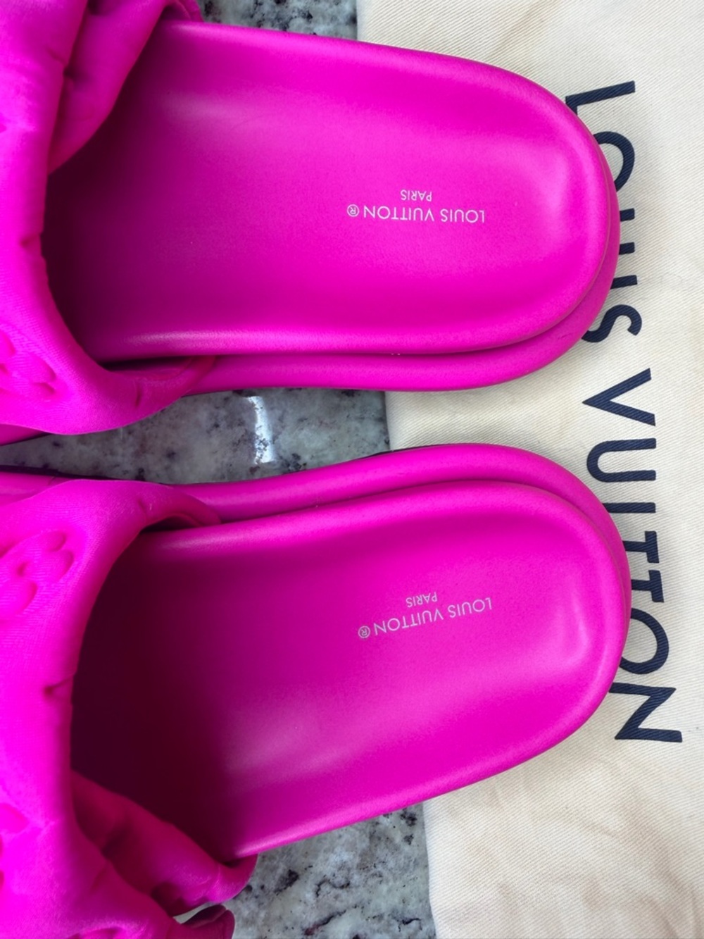 Louis Vuitton Fuchsia Monogram Padded Slide Sandals - Picture 2 of 5